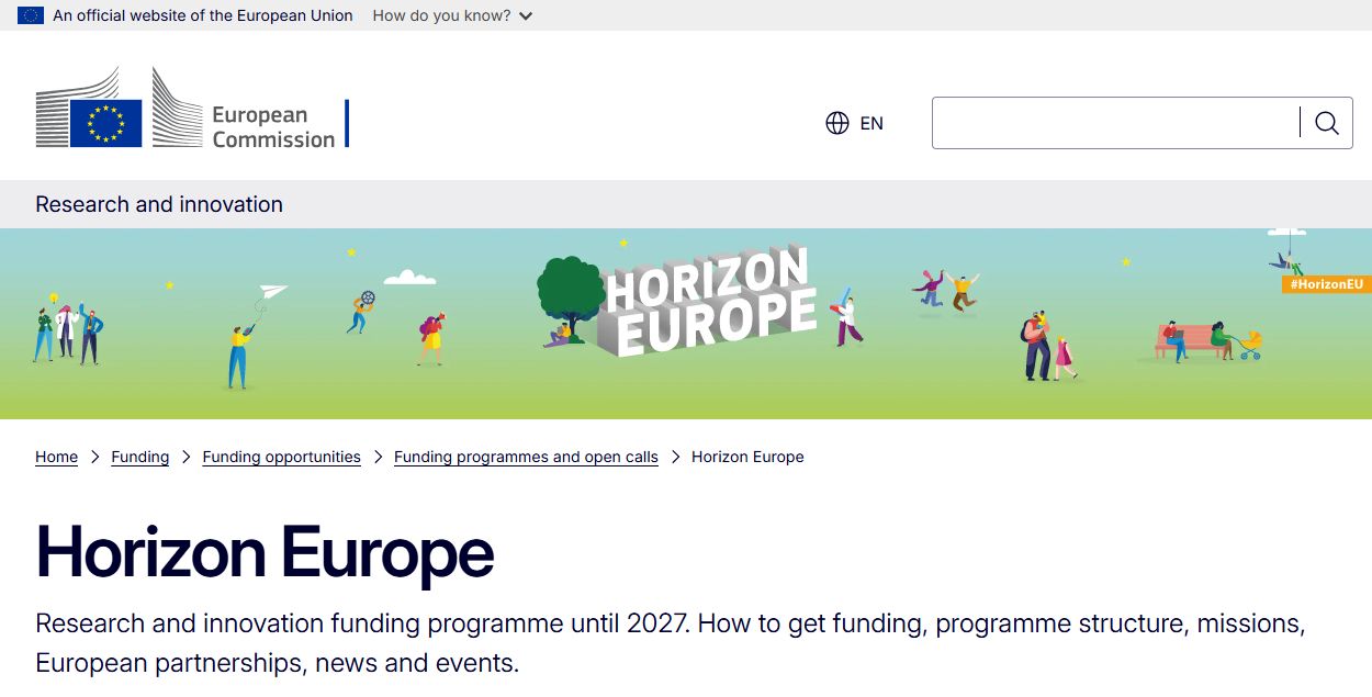 Avrupa Komisyonunun Horizon Europe sayfası: program başlığı ve kısa açıklaması.