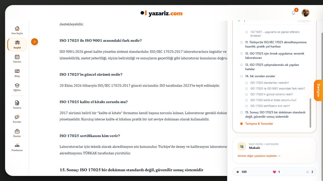 İçindekiler panelindeki Tartışma & Yorumlar bağlantısı, yazının altındaki yorum alanına götürür.