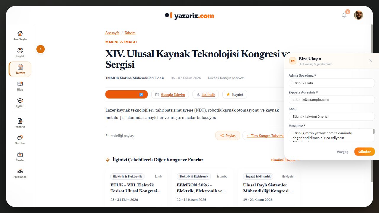 Örnek etkinlik önerisi. Görseldeki e-posta temsildir; kendi ulaşılabilir adresinizi kullanın.