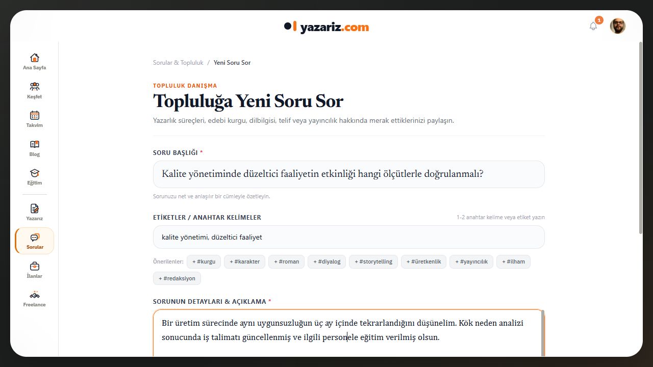 Soru açıklaması, hangi hesapla yayınlanacağı, anonim yayın seçeneği ve Soruyu Yayınla düğmesi.
