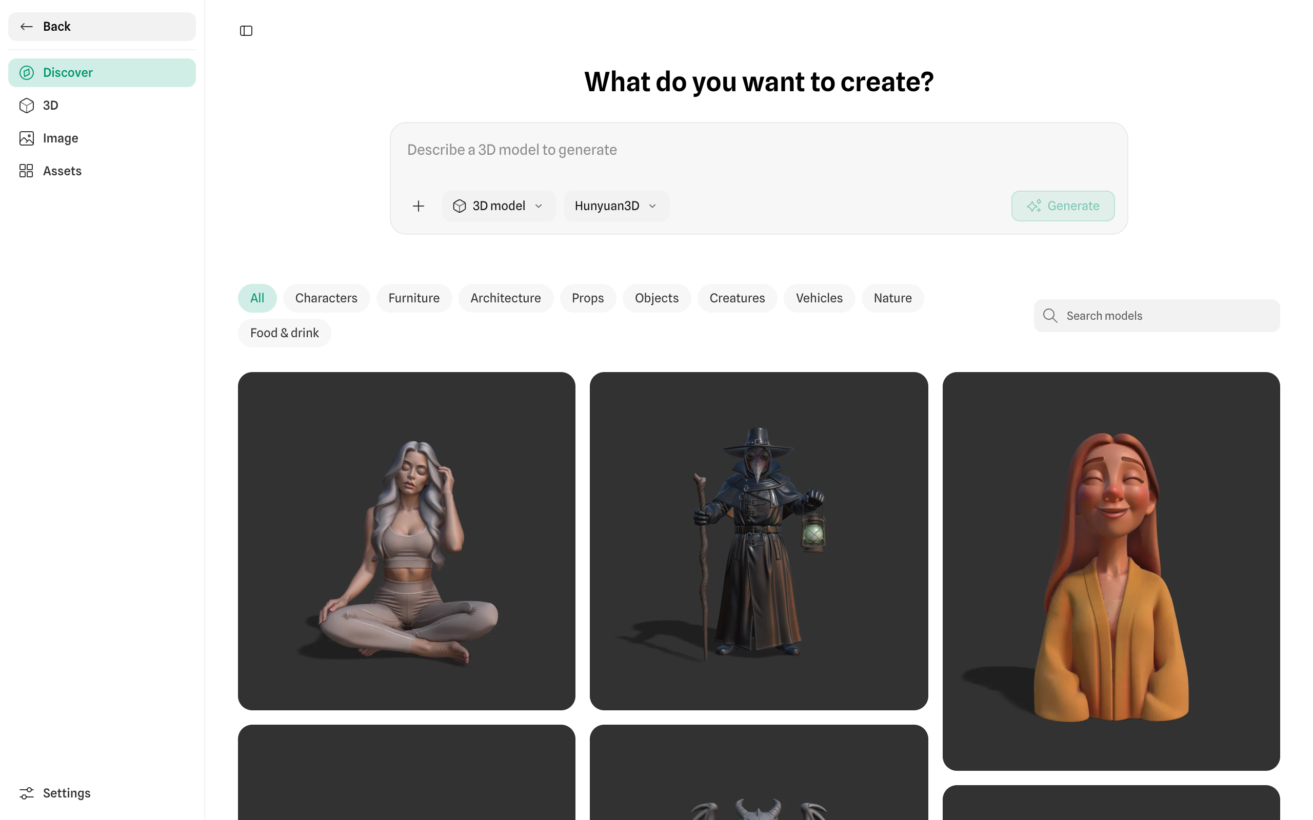 Resmî Spline dokümanındaki Generate ekranı, istem alanı ve 3D model seçenekleri.