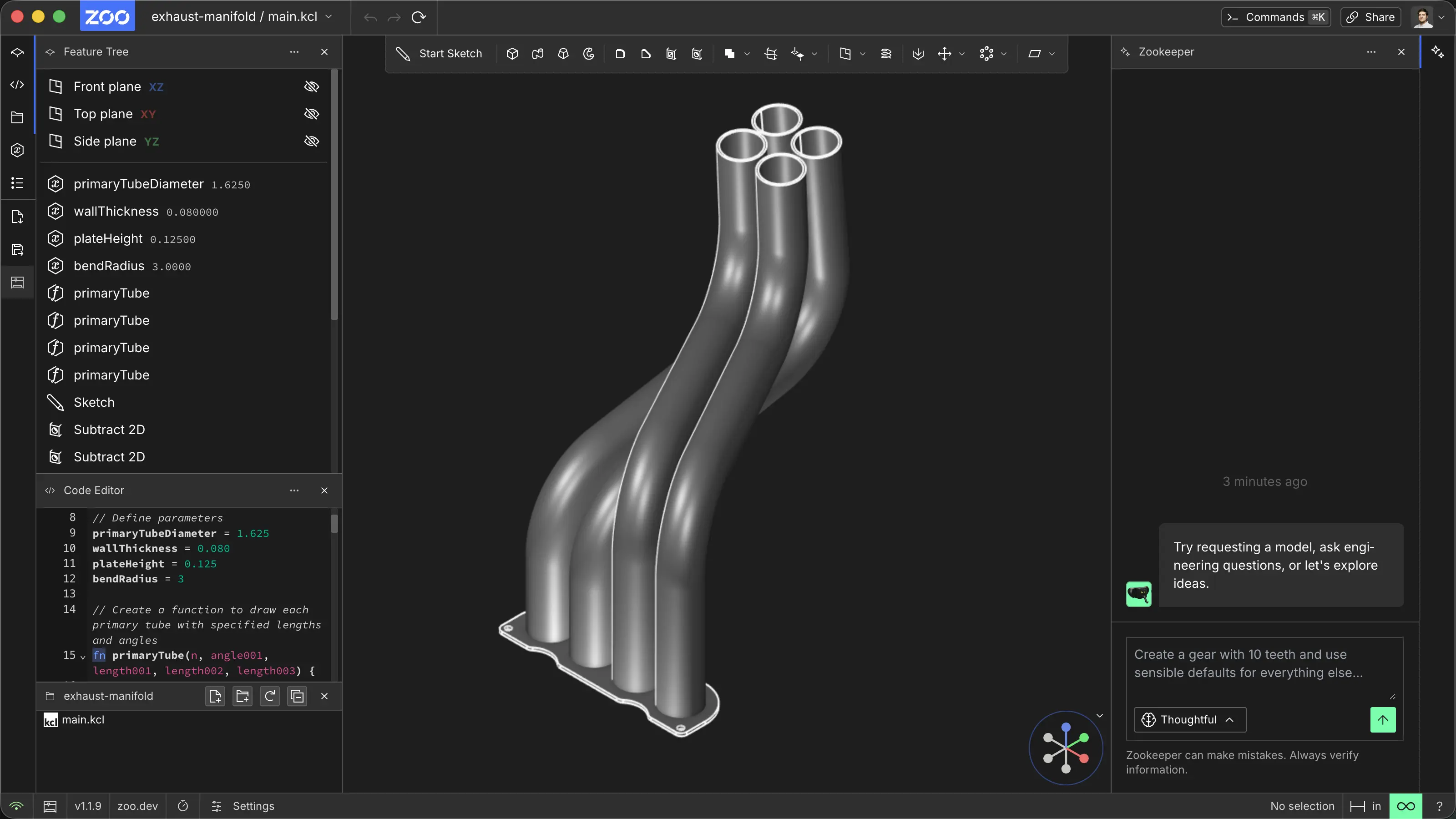 Zoo Design Studio içinde Zookeeper ile doğal dil kullanarak CAD modeli oluşturma.